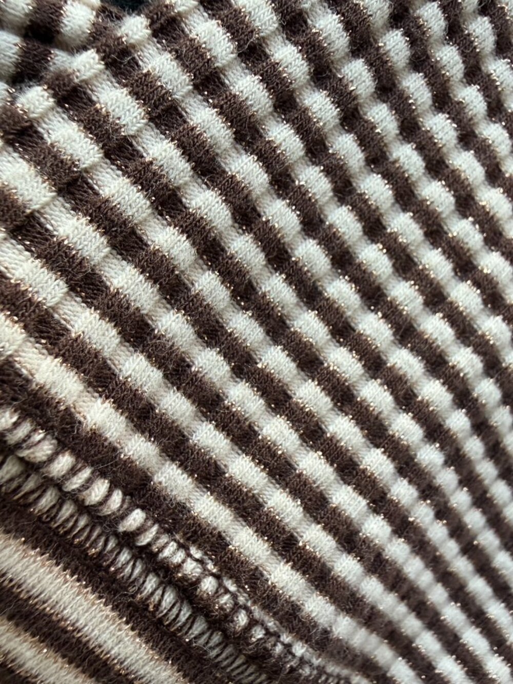 NWT Aerie Brown Metallic Striped Waffle Knit Thermal Top Small - Picture 4 of 9